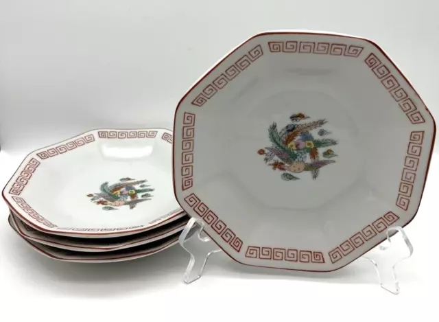 Set of 4 Vintage Asian Restaurant Ware Phoenix Bird Octagon Bowl 7.25" Dia