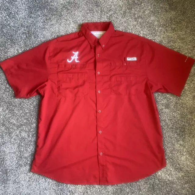 Columbia PFG Alabama Crimson Tide Red Short Sleeve Fishing Shirt Mens Sz Large L