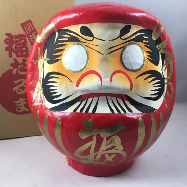 Japanese 7"H Red Daruma Doll Papermache Good Luck Fortune Success Made in Japan