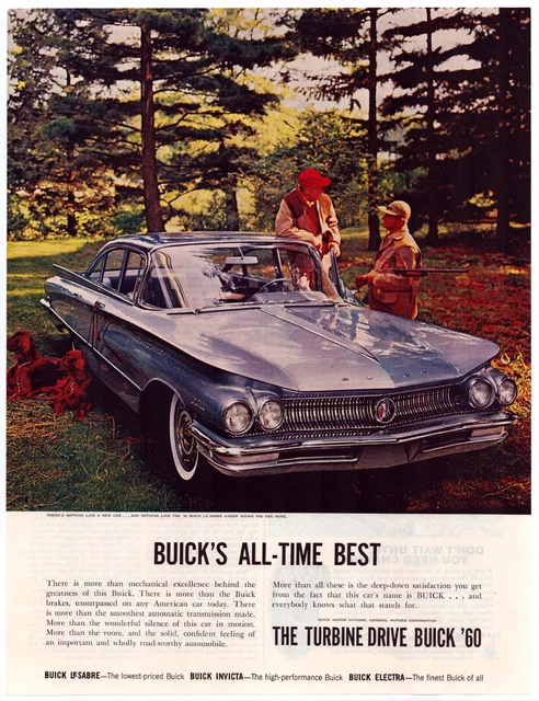 Print Ad Buick 1960 Le Sabre Sedan Blue Hunting Full Page Magazine 13.5"x10.5"