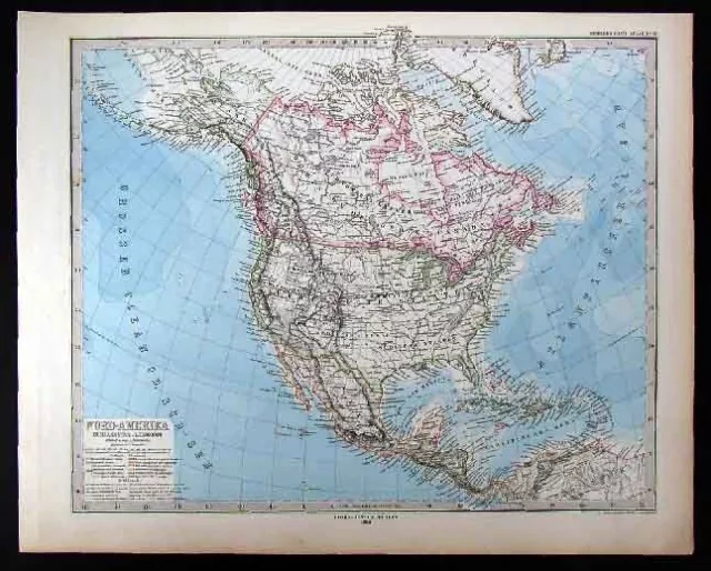 1880 Stieler Map - North America United States Canada Mexico West Indies Alaska