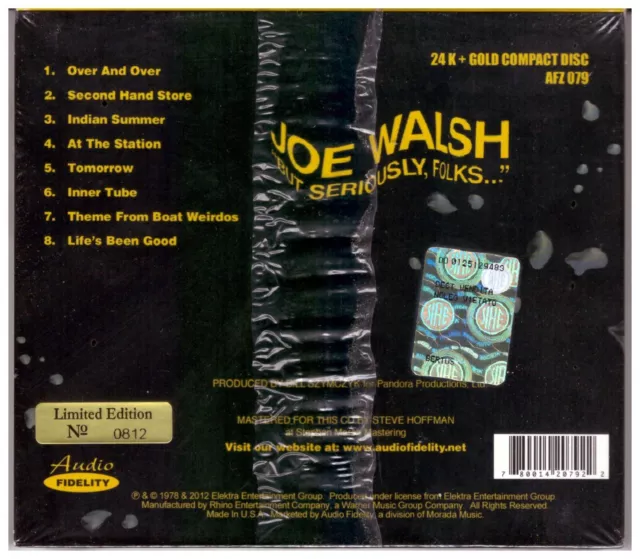 Joe Walsh , But Seriously, Folks (Limited Édition, Numérotée, Gold Disc 24 KT ) 3