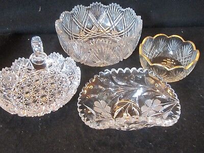 Lot 4 Vintage Antique Abp American Brilliant Cut Glass Dishes Bowls Crystal Nice