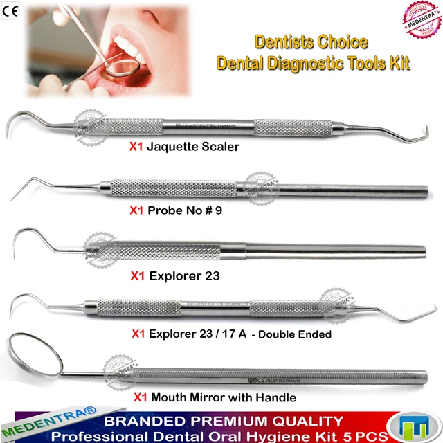 Sonde Dentistiche Esploratrici In Acciaio Inox - Set Di 5 Per Rimuovere Tartaro E Placca (per Igienista O Uso Domestico)