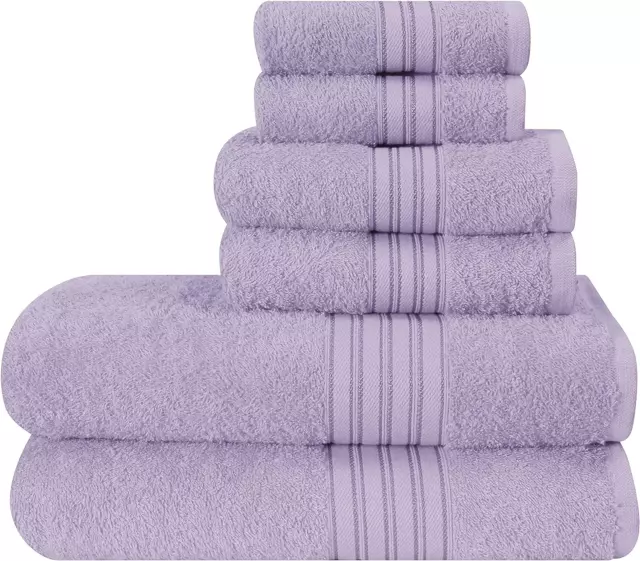 6 Pack Cotton Towel Set, Contains 2 Bath Towels 28X55 Inch, 2 Hand Towels 16X24