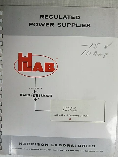 HP Model 510A Power Supply Instruction & Operating Manual