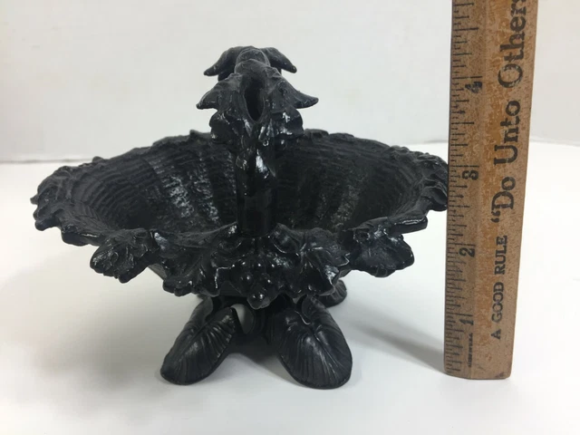 Vintage Cast Iron Small Metal Basket Leaf Handle Ornate Lilly Feet 3 Footed 6"