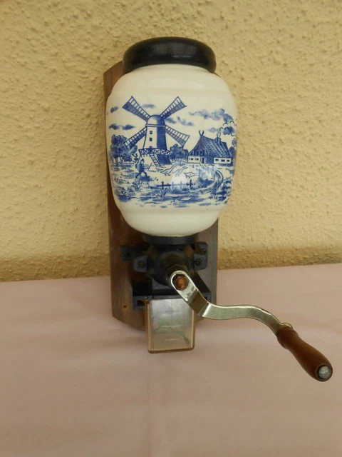Ancien Moulin à Café Mural JV En Porcelaine Bleue - Déco Grappe De Raisin - époque Kava