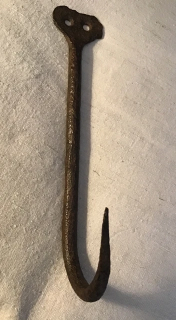 Antique Blacksmith Forged Primitive Butchers Meat Hook. Farmhouse Barn Inglenook