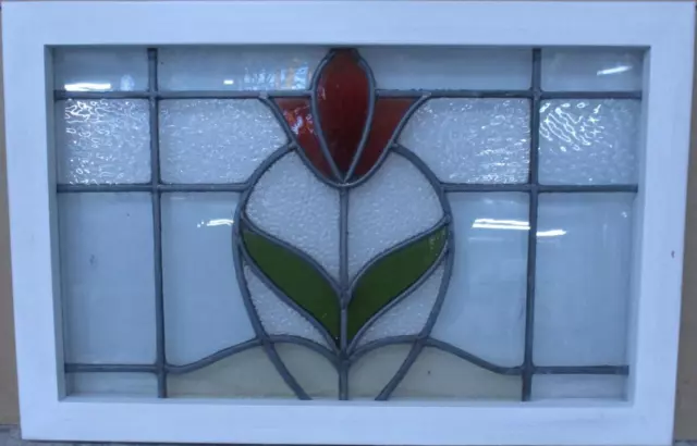 MIDSIZE OLD ENGLISH LEADED STAINED GLASS WINDOW Cute Floral 24.25" x 16"