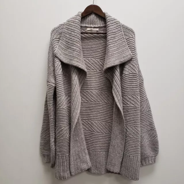 Prana Womens Sukie Duster Cardigan Size M Gray Open Front Ribbed Chunky Knit