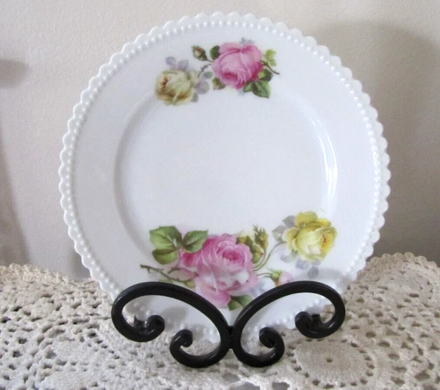P. K. Silesia German Floral Bread Plate with Scallop Bead Rim circa 1914