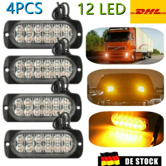 4Stk 12LED Auto Frontblitzer LKW Strobe Licht Blitzlicht Warnleuchte GELB 12/24V