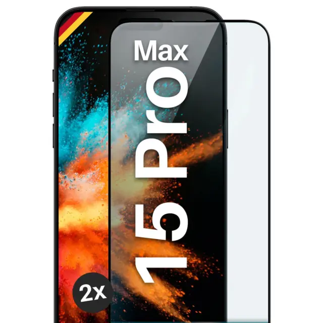 2x Panzerfolie für Apple iPhone 15 Pro Max Glas Full Screen Cover Schutzglas