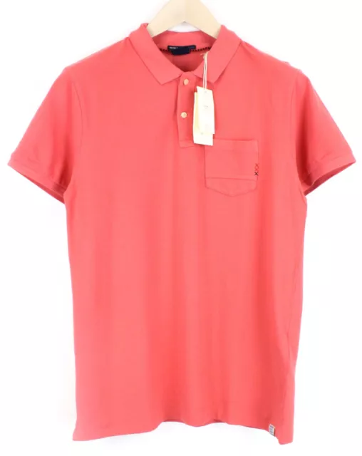 SCOTCH & SODA Ams Blauw M Men T-Shirt Pink Pure Cotton Short Sleeve Dyed Polo