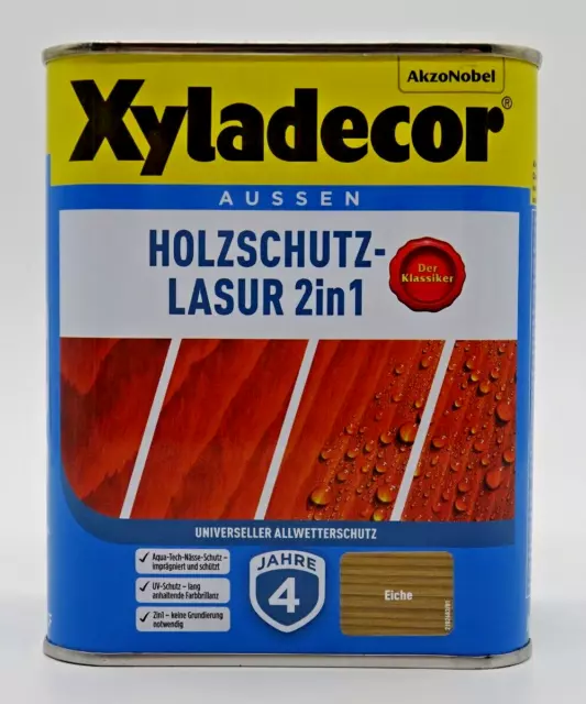 Xyladekor Holzschutz Lasur 2 in 1 Eiche Naturmatt Imprägnierung Holzlasur - 0,75