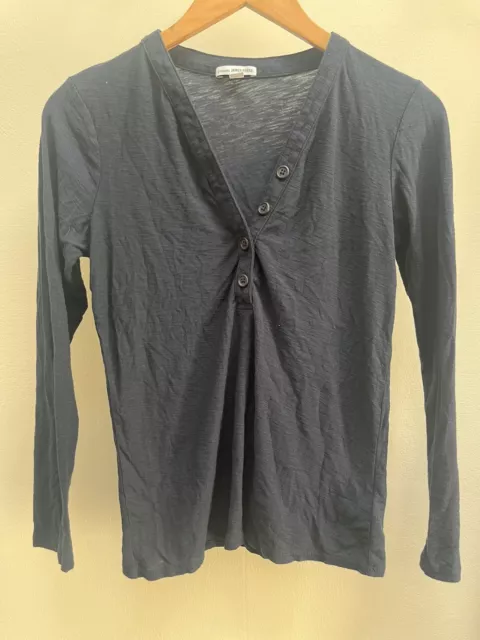 James Perse Woman's Slub Henley Cotton/Modal navy Shirt size 2 NEW #WSVH3422