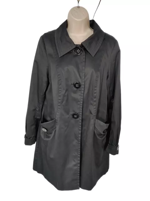 Womens H&M Eur 42 Uk 14 Black Lightweight Button Up Long Work Trench Coat Jacket