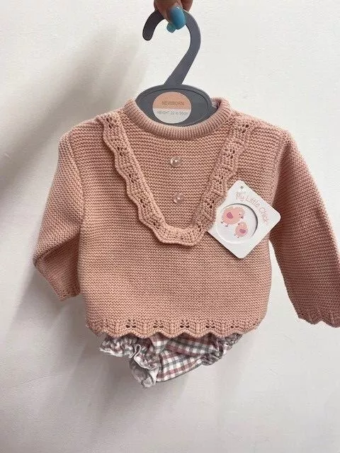 NEW Pink Spanish baby Girls outfit knitted cardigan Nappy Romper 2 piece Set