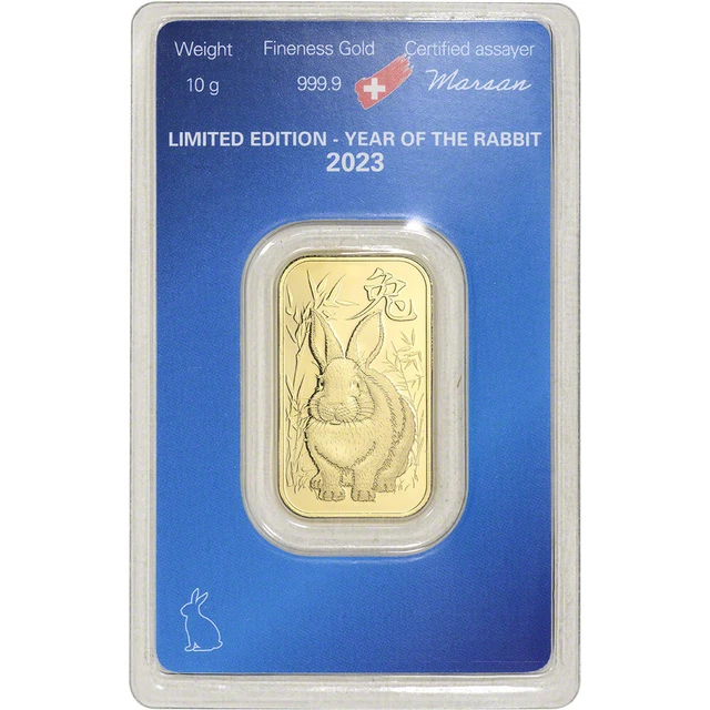 10 GRAM GOLD Bar Argor Heraeus 2023 Lunar Year of the Rabbit 999.9 Fine ...