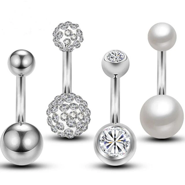 4Pcs 14G Belly Button Rings Pearl Crystal Two Balls Navel Piercing Body Jewe_tu