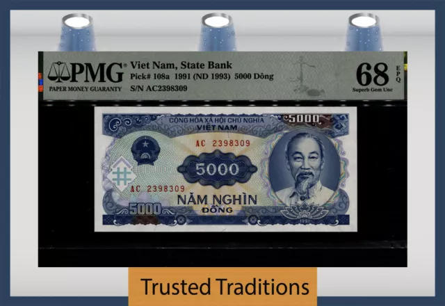 TT PK 108a 1991 VIETNAM STATE BANK 5000 DONG PMG 68 EPQ SUPERB GEM UNCIRCULATED