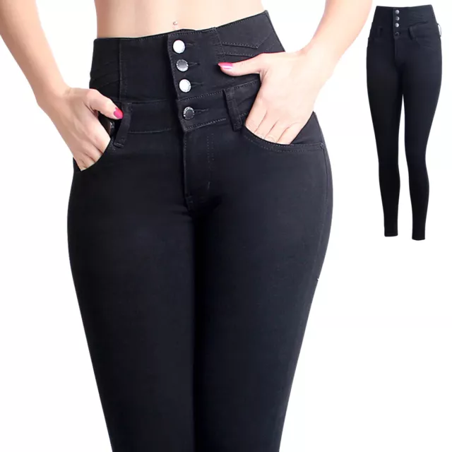 Donna Skinny Jeans Pantaloni Push-Up a Vita High Cintola Elasticizzato Alta