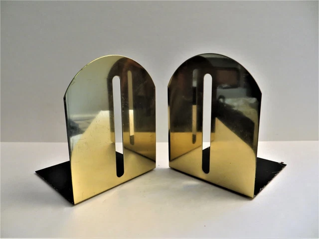 Vintage Pair of Mid Century Modern Brass Finish Minimalist Bookends L@@k!