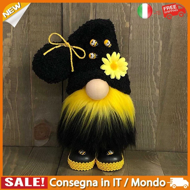 IT Sunflowers Gnome Bee Plush Doll Faceless Nisse Elf Dwarf Tomte (Black)