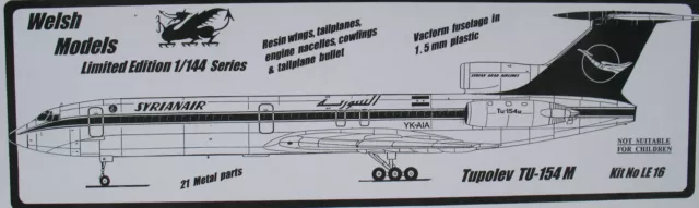 Welsh Models Tupolev Tu-154M SYRIANAIR Airlines 1:144 Flugzeug Bausatz Model Kit