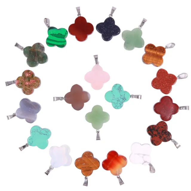 30pcs Charms Natural Stone Four Leaf Clover Crystal Pendant for Jewelry Making