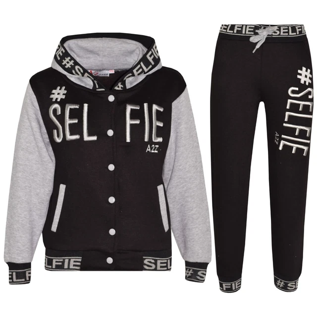 Bambini Ragazzi Tuta Designer # Selfie Top Ricamato E Fondo Tuta da Jogging 5-1