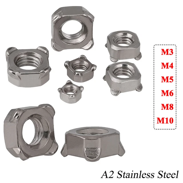 M3 M4 M5 M6 M8 M10 Square Weld Nuts Coarse Thread A2 Stainless Steel 304 DIN 928