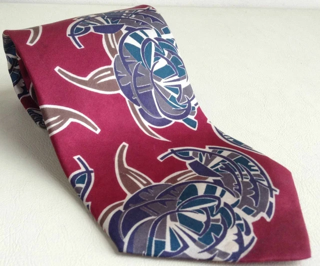 Harve Benard Necktie Tie Abstract Silk Multi Color on Maroon Backround