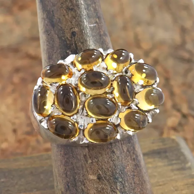 Anillo de citrino natural 925 Plata Cluster Citrine Cabujón Diseñador...