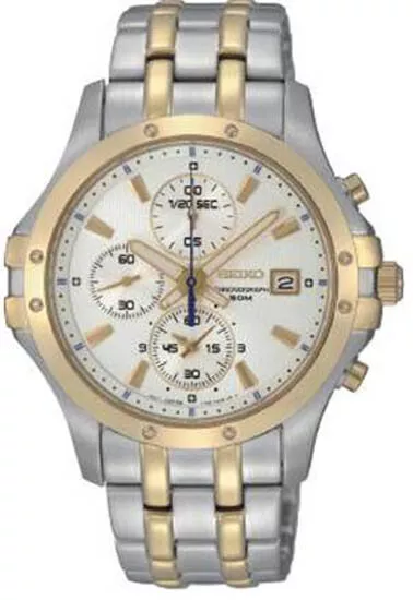 Seiko SNDC98 Mens Watch Two Tone Le Grand Sport Quartz Chronograph White Dial