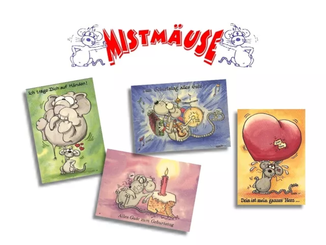 Postkarten-Set - Mistmäuse - 10 Stück - z.B. Geburtstag, Abschied, Liebe  Maeuse