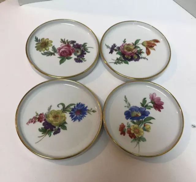 Bareuther Waldsassen Floral Porcelain Coasters Set of 4 Bavaria Germany