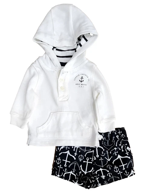 Carters Infant Boys Black & White Hooded Top & Anchor Print Shorts Set