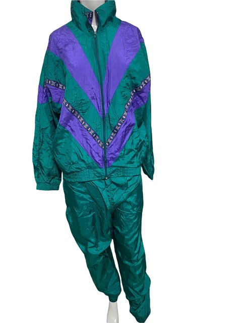 Bocoo Vtg  L 80's 90's Retro Windbreaker Tracksuit Hip Hop Aztec Green Purple