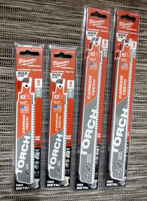 (x2) Milwaukee 48-00-5501 6-In an 48-00-5502 9-in 7-Tpi TORCH Carbide Blade 5pk