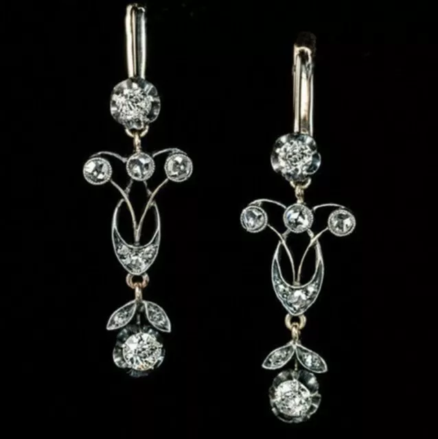 Art Deco Old European Cut Lab Created Diamond Wedding 14K Gold Filled Earrings