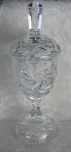American Brilliant Period Cut Lead Glass Large Footed Compote Jar Bowl & Lid Abp