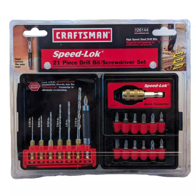 Vintage NOS CRAFTSMAN Professional 21pc Speed Lok Drill Drive Bit Set 26144 USA