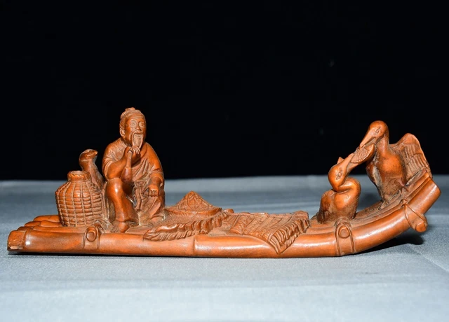 Sculpture Vintage Chinoise - Pêcheurs En Résine - Beige - Déco Adulte