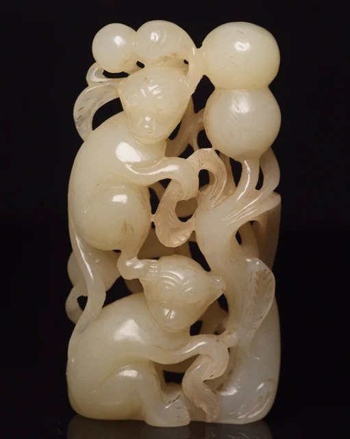 Chinese Exquisite Handmade Monkey carving Hetian Jade Statue