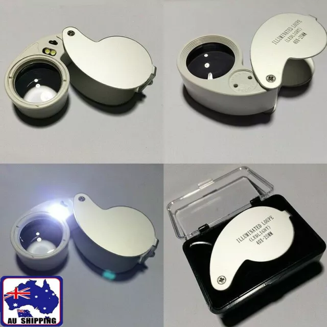 40X Magnifying Loupe Jewelry Eye Glass Magnifier LED Light