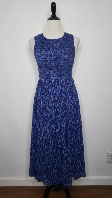 REBECCA TAYLOR Women Silk Blend Ruched Batik Mirage Dress Blue Size 2