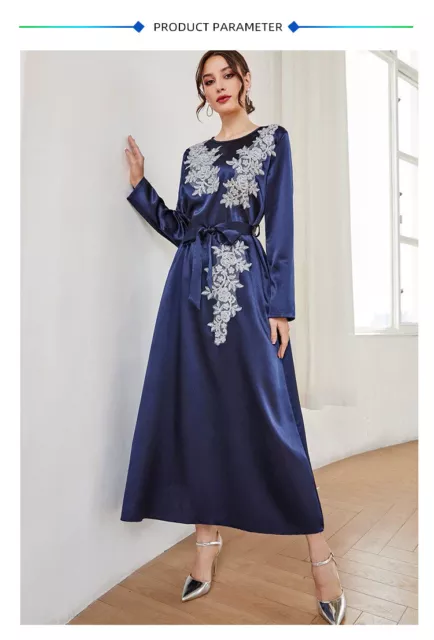 Islamic Elegant Kaftan Women Muslim Maxi Dress Long Sleeve Abaya Dresses Gown