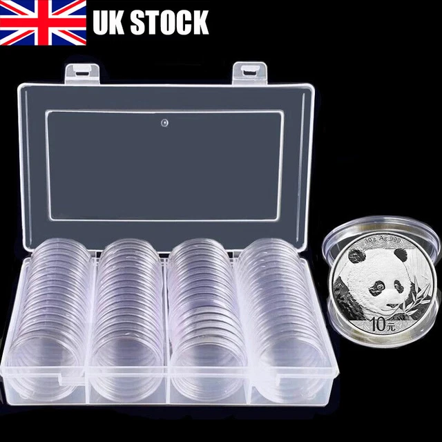 60PCS 40mm Clear Storage Box Coins Capsules Holder Round Container Organizer UK